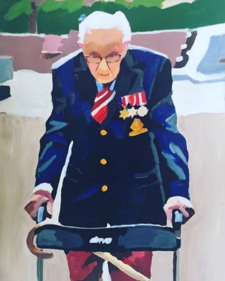A painting of Capt Sir Tom Moore by George Alexander, 65, Redcar, North Yorkshire.