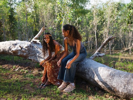 Model Cassie Black supports local model Jasmane Garrawurra, during her first location shoot. Jasmane participated in a one-week modelling workshop Black, which focused on building confidence on the runway and in front of the camera, culminating with a location photo shoot on Country. Photographed by Alana Holmberg on 27 June 2026. Northern Territory, Australia.