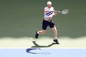 Andy Murray bashes the ball from the baseline.