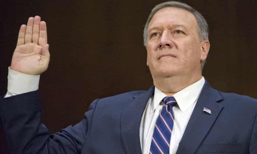 Mike Pompeo is sworn-in to testify before the US Senate intelligence committee, in January.