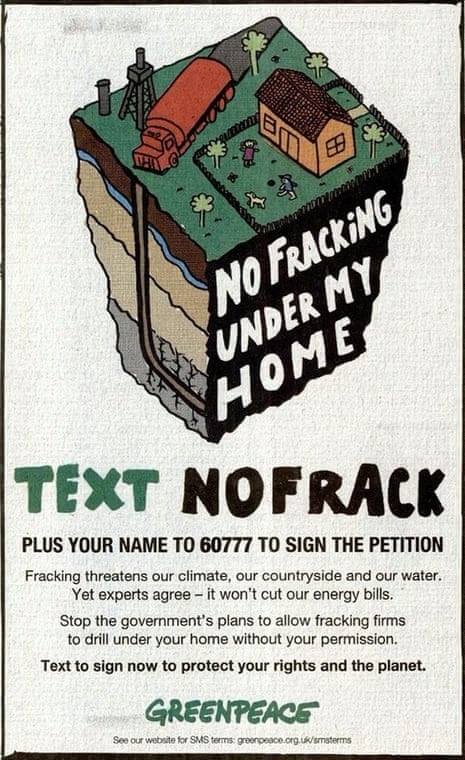 Greenpeace’s No fracking under my home advert was banned in 2015. 
