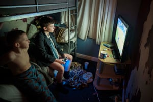 L-R: Antony and Lyndon in their bedroom, Darwen, 2019.