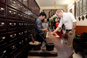 Prince William visits a traditional medicine shop in Hanoi, Vietnam before attending an international wildlife summit