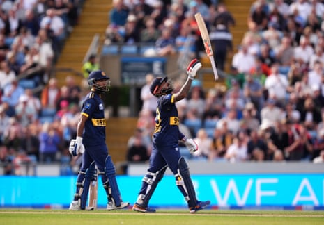 Kusal Mendis walks after being caught out by England's Tom Banton