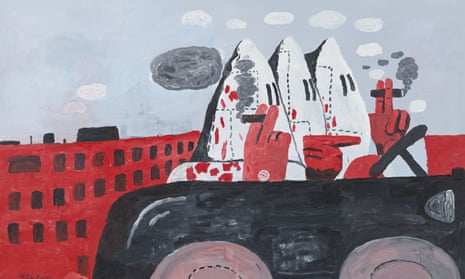 In Riding Around (1969) Philip Guston depicts three Klan members driving and, possibly, plotting.