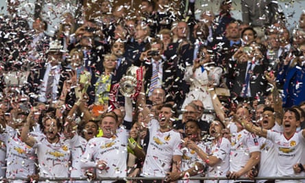 Manchester United celebrate winning the FA Cup at Wembley in May 2016.