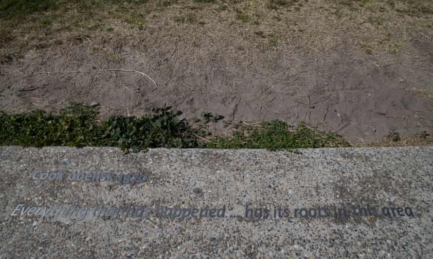 Writing on the sidewalk near the Captain Cook obelisk at Kurnell on the shore of Botany Bay where he first stepped ashore on 29th April 1770. The Inscription reads “Cook Obelisk 1870 Everything that has happened...has it roots in this area”