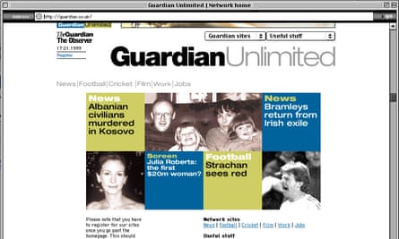 A screengrab of the Guardian Unlimited homepage in January 1999.