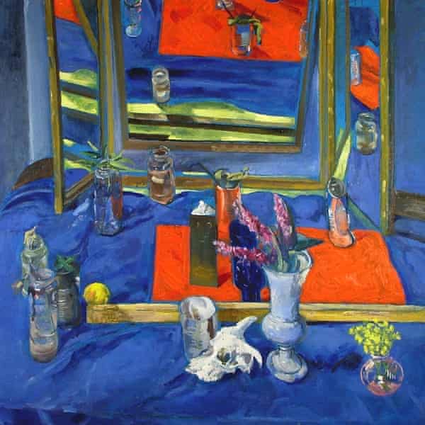 Roy Powell, Natiurmortas su sulankstomu veidrodžiu ir kaukole, aliejus ant drobės, 2003 m., 88 cm x 100 cm, Nacionalinė Velso biblioteka, įsigijo CASW.