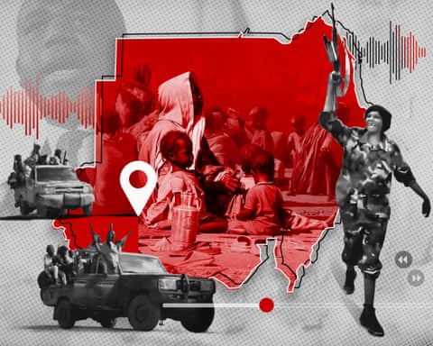 Composite illustration of news events in El Fasher, Sudan in the summer of 2025