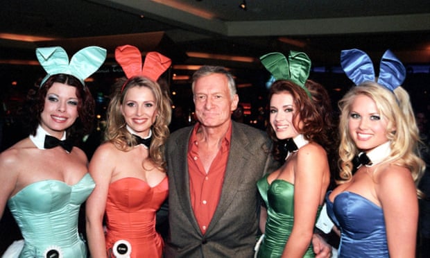 Playboy magazine founder Hugh Hefner with some of his Bunnies