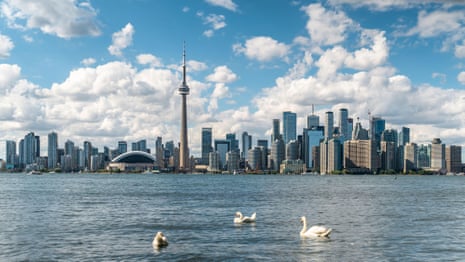 Lake Ontario with the skyline of Toronto in the distance.
