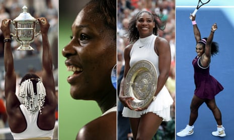 Serena Williams won her first grand slam title in 1997; celebrates victory in the 2007 Australian Open; with the Wimbledon trophy in 2016 and enjoying the winning moment in Auckland on Sunday.