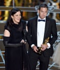 Poitras and Glenn Greenwald accept best documentary for Citizenfour.