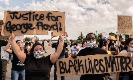 Protestors demonstrate while they shut down Highway 101 in both directions in San Jose, California, on 30 May 2020 after the death of George Floyd. 