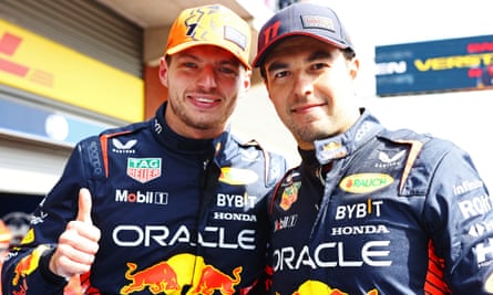 Max Verstappen with teammate Sergio Pérez after the race.
