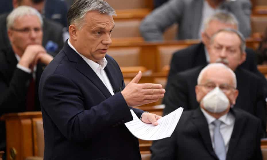 Viktor Orbán addresses Hungary’s parliament about the coronavirus outbreak on 23 March