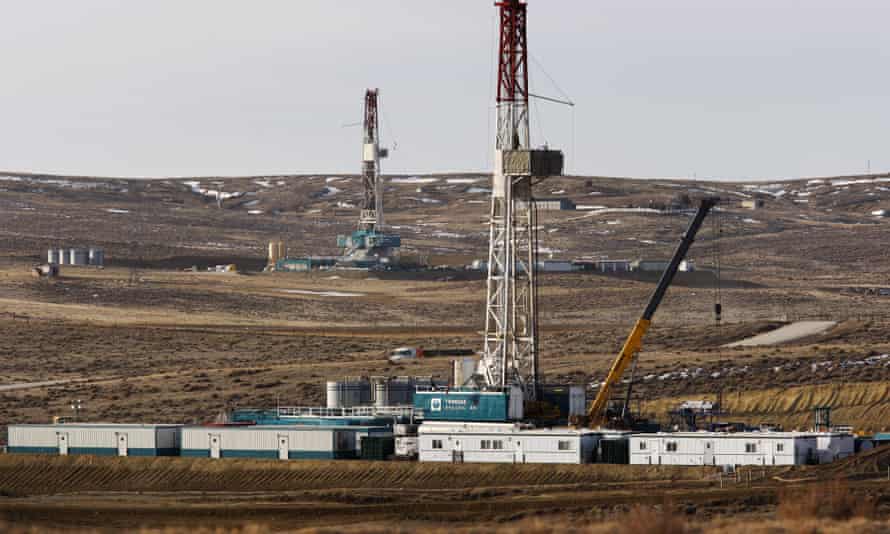 Drilling rigs on public land near Douglas, Wyoming.