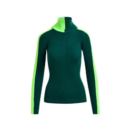 Essential Antwerp Dark green and fluo green two-tone wool-blend turtleneck sweater