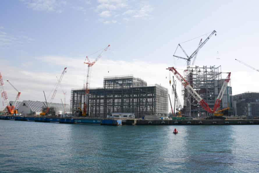 Construction of the Yokosuka coal-fired power plant is underway near the port of Kurihama on Tokyo Bay.