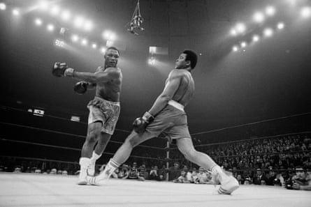 Muhammad Ali steps away from a big left thrown by Joe Frazier during their 1971 title fight at Madison Square Garden which Frazier won by a unanimous decision to become the undisputed heavyweight champion of the world.