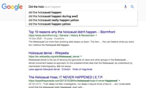 Google search results for ‘Did the Holocaust happen’.