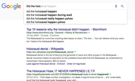 Google search results for ‘Did the Holocaust happen’.