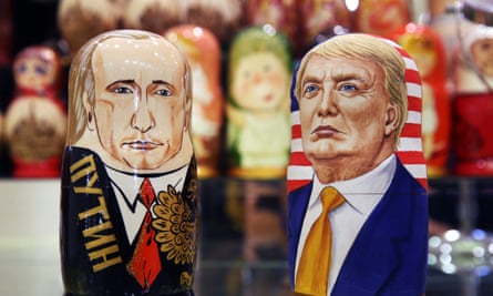 Russian nesting dolls of Putin and Trump on sale in Moscow.