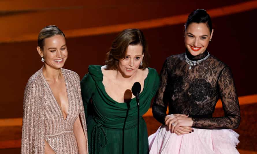Brie Larson, Sigourney Weaver, and Gal Gadot.