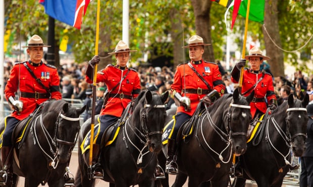 Canadian Royal Mounted Police were at the head of the funeral procession to Wellington Arch