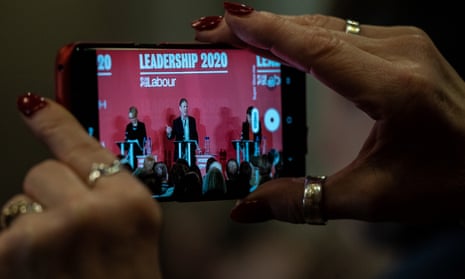 The Labour leadership Hustings at the Grand Hotel in Brighton on 29 Feb 2020. The remaining candidates, Keir Starmer, Rebecca Long-Bailey and Lisa Nandy, are filmed by an audience member.