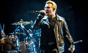 Bono of U2 onstage in Turin.
