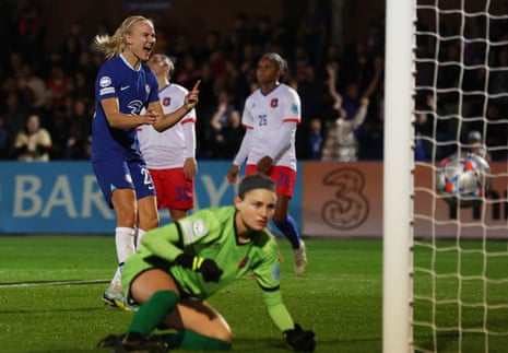 Chelsea's Pernille Harder celebrates scoring their third goal.