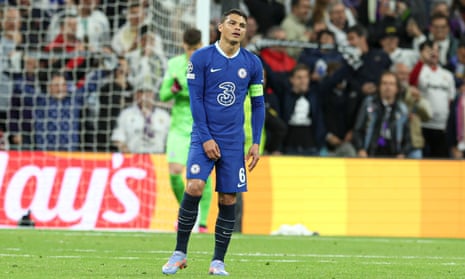 Chelsea captain Thiago Silva looks dejected after going behind to a Karim Benzema goal.