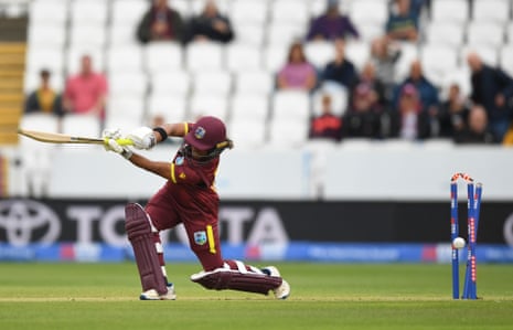 Zaida James is bowled by Emily Arlott