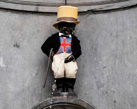 The Manneken Pis statue wearing a Union Jack flag waistcoast and a top hat in January 2020 to mark the departure that month of the United Kingdom from the European Union, as Brussels hosted an event to honour the UK and its citizens.