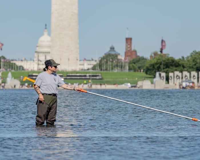Five people reportedly arrested after Trump claims Washington reflecting pool was ‘vandalized’ – US politics live