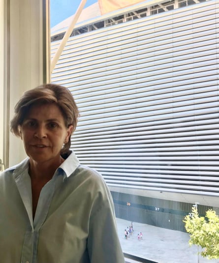Marta Alvaré at home in her flat opposite the Bernabéu on Wednesday