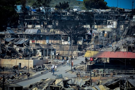 The Moria camp on Lesbos after the blaze in September 2020.