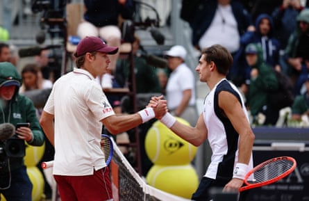 Alex de Minaur and Matteo Arnaldi shingle hands aft their 2nd information lucifer astatine nan Italian Open