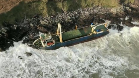 Abandoned cargo ship washes up on Irish coast during Storm Dennis – video