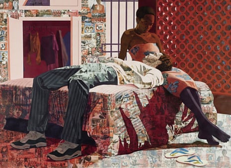 Njideka Akunyili Crosby - Nwantinti, 2012, showing as part of Black Refractions: Highlights From the Studio Museum in Harlem