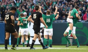 Ireland players celebrate the win over New Zealand in Chicago