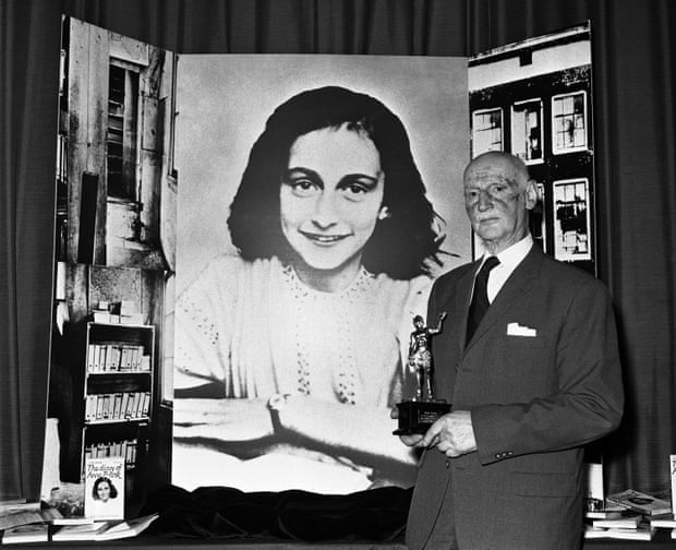 Otto Frank, father of Anne, pictured in 1971 receiving the Golden Pan award for the sale of one million copies of her Diary of a Young Girl.