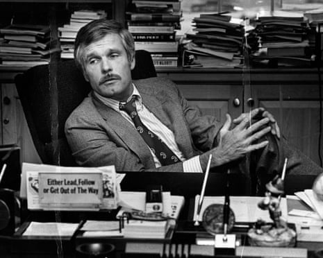 Ted Turner is seen at his desk inside the CNN Center in 1982.