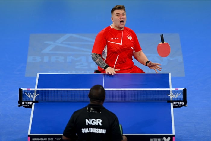 Jack Hunter-Spivey of England celebrates their victory against Nasiru Sule of Nigeria.
