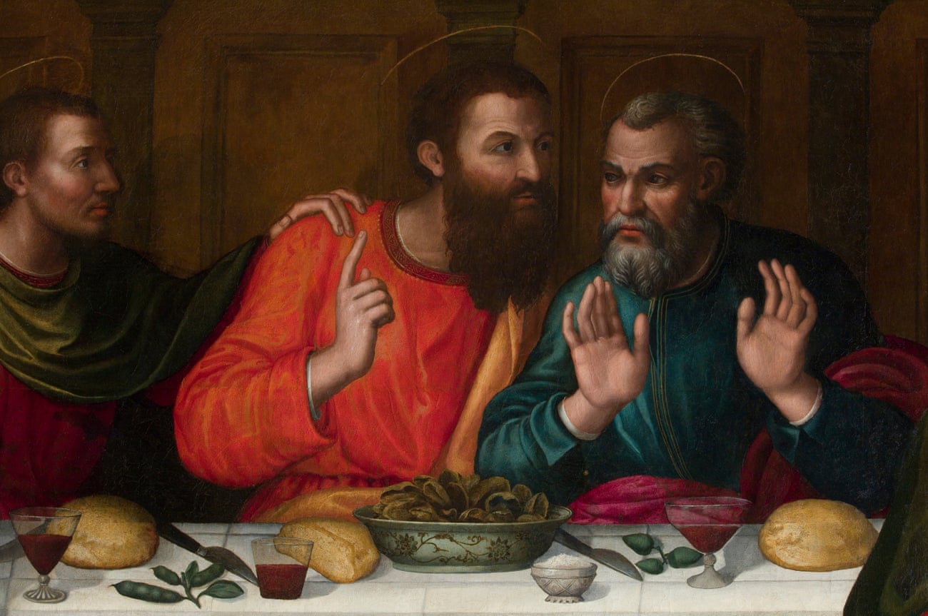 Detail from the Last Supper by Plautilla Nelli, showing apostles, possibly Thomas and Peter.