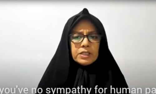 A screengrab from a video posted on YouTube in which Farideh Moradkhani criticised the Iranian regime.