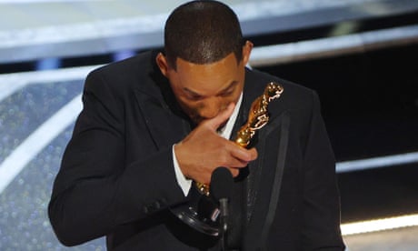 Will Smith makes a teary acceptance speech at the 94th Academy Awards, having hit comedian Chris Rock earlier in the evening.