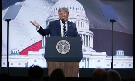Then president Donald Trump arrives to speak to the 2020 Council for National Policy meeting in Arlington, Virginia, in August last year. The group was founded in 1981 by activists influential in the Christian right.